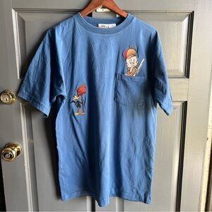 ACME 1991 Daffy Duck Elmer Fudd Warner Bros Pocket Blue T-shirt Sz M